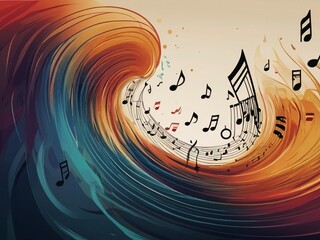 Obraz premium Colorful abstract swirl embracing music notes flying around