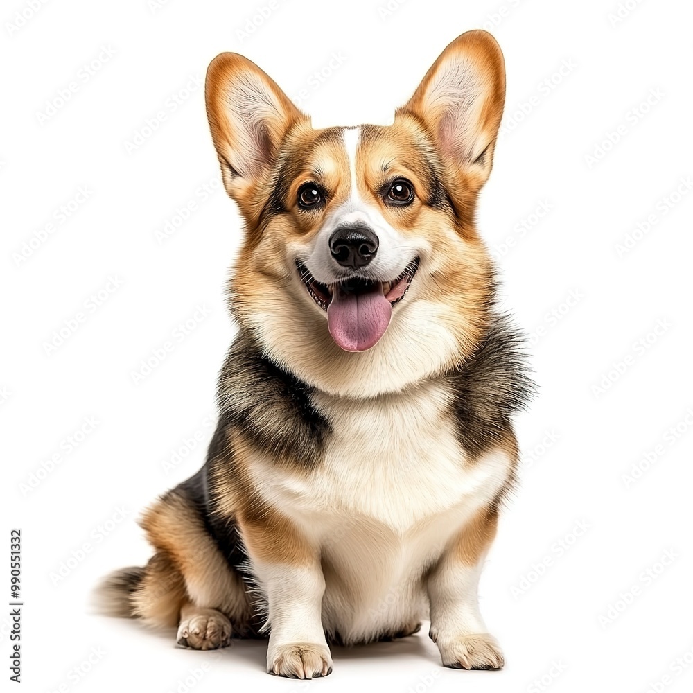 Sticker Welsh corgi breed dog sitting on a white background 