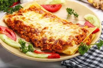 Italian lasagna with meat and tomato
