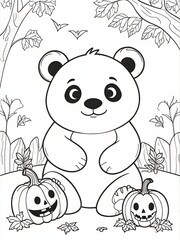 halloween panda bear coloring book page