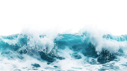 Naklejka premium Turquoise ocean waves cresting with foam isolated on white background 