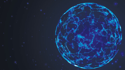 Abstract 3d futuristic sphere. Global network connection. Sphere made of dots and lines. Big data visualization. Plexus. 3D Futuristic digital background. Vector illustration.