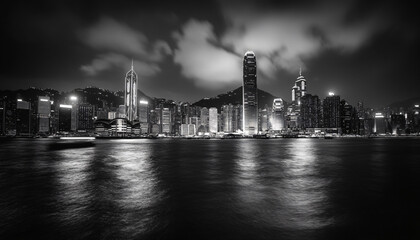 Fototapeta premium A black-and-white photo of a famous city skyline or iconic landmark, evoking a timeless, classic look