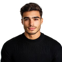 Fototapeta premium Portrait of handsome young man in black sweater, isolated on white background 