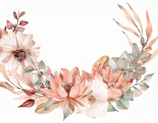 Light tone lovely watercolor flower with rectangle space frame - vector illustration hand draw watercolor frame greeting card concept