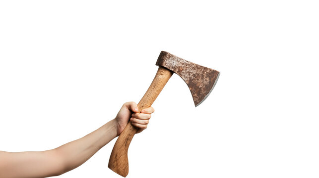 axe in hand on transparent background