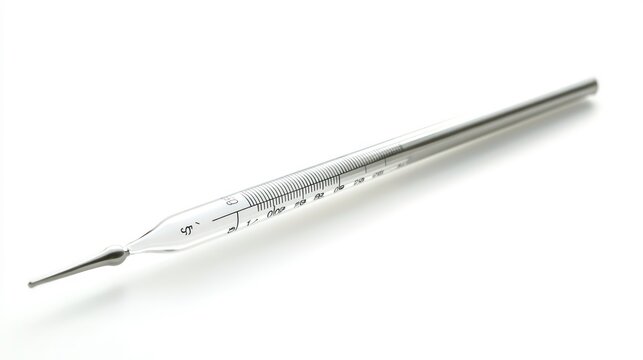 A clear glass medical dropper with a silver tip, isolated on a white background.