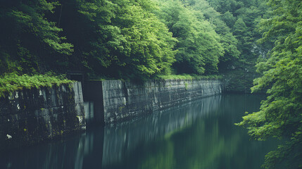 Obraz premium Water reservoir among greenery