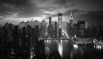 Obraz premium A black-and-white photo of a famous city skyline or iconic landmark, evoking a timeless, classic look
