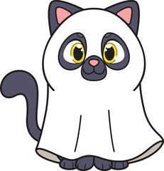 Cartoon cat in ghost sheet vector illustration