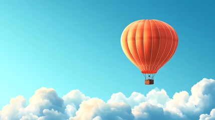 Naklejka premium Red Hot Air Balloon Soaring Through Fluffy Clouds