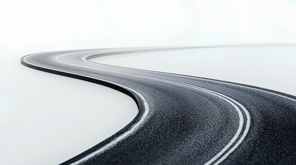 Winding asphalt road isolated on white background