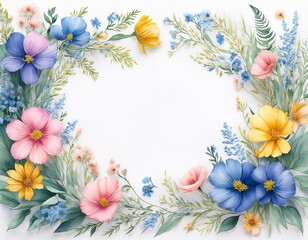 beautiful watercolor frame of colorful flowers