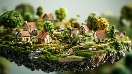 Miniature Village on a Floating Island