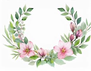 Fototapeta premium Watercolor wreaths with pink wild spring flowers for Valentines day romantic