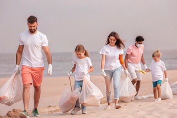 Community beach cleanup event promoting environmental awareness and family participation