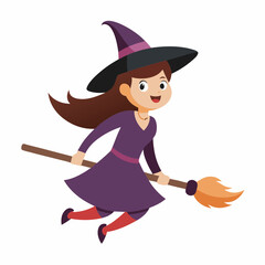 Witch on broomstick vector illustration with white background