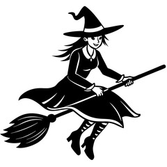 Witch on broomstick vector illustration with white background