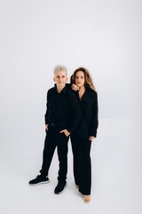 portrait of bachata, zouk, kizomba, salsa dance coaches on a white background. Place for signature