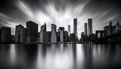 Fototapeta premium A black-and-white photo of a famous city skyline or iconic landmark, evoking a timeless, classic look