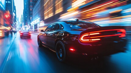 High-speed police chase through urban streets, showcasing the adrenaline and urgency of law enforcement. 