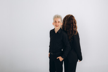 portrait of bachata, zouk, kizomba, salsa dance coaches on a white background. Place for signature
