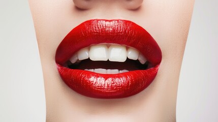 Obraz premium Sexy Lips. Beauty Red Lips Makeup Detail. Beautiful Make-up Closeup. Sensual Open Mouth. lipstick or Lipgloss