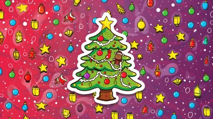 Happy New Year 2025. Christmas tree, colorful illustration. Xmas tree card