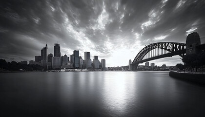 Obraz premium A black-and-white photo of a famous city skyline or iconic landmark, evoking a timeless, classic look