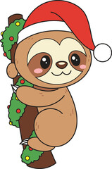 Cartoon cute xmas sloth vector illustration