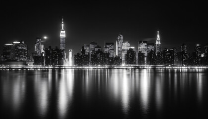 Fototapeta premium A black-and-white photo of a famous city skyline or iconic landmark, evoking a timeless, classic look