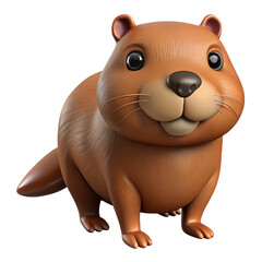 Naklejka premium A 3D rendering of an adorable beaver standing with a cheerful expression. The beaver's playful and charming design makes it suitable for children's content or animations