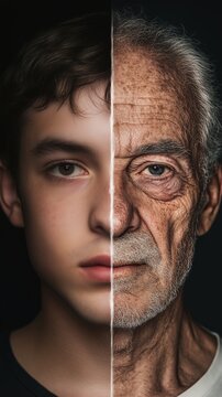 A striking contrast of youth and age in one man's face