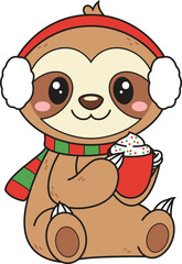 Fototapeta premium Cartoon cute sloth enjoying hot chocolate vector illustration