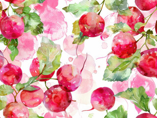 Fototapeta premium Watercolor pattern radish for vibrant and summery design