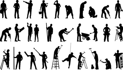set of silhouettes builders work, vector