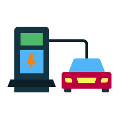 Electric Car Station Icon Style