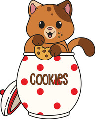 Cartoon funny cat in cookie jar vector illustration