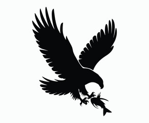 Obraz premium Golden eagle silhouette editable EPS vector isolated illustration template on a white background