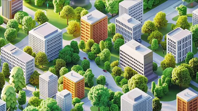 isometric city concept with buildings, roads and parks. 3d rendering