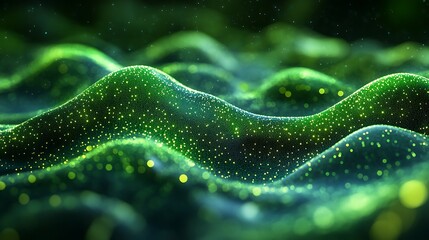 An abstract image with a digital wave representing stock market trends, GDP growth highlighted in green, and inflation and unemployment rates subtly integrated.