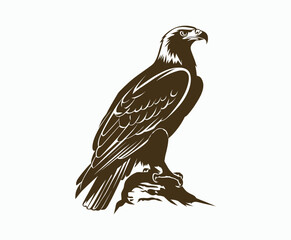 Obraz premium Golden eagle silhouette editable EPS vector isolated illustration template on a white background