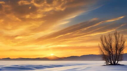 Golden shade sky in the winter