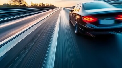 Fast Lane: High-Resolution Shot of a Car Overtaking on a Motorway, Perfect for Backgrounds and Product Ads
