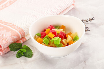 Sweet candied papaya colorful pieses