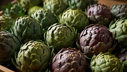 Fototapeta premium Another view of artichokes arranged neatly.