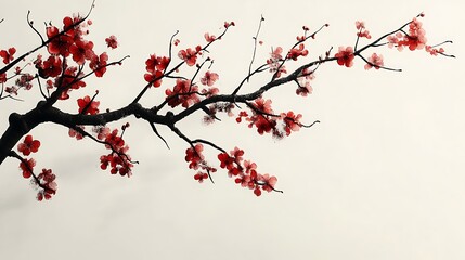 Cherry Blossom Branch with Misty Background