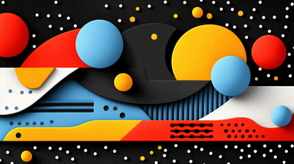 Obraz premium Vibrant abstract composition featuring colorful geometric shapes and patterns on a dark background, perfect for creative projects.