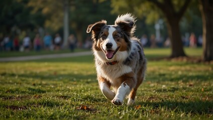 Australian shepherd dog playing in the park.
