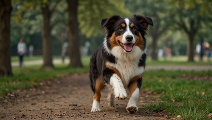 Australian shepherd dog playing in the park.